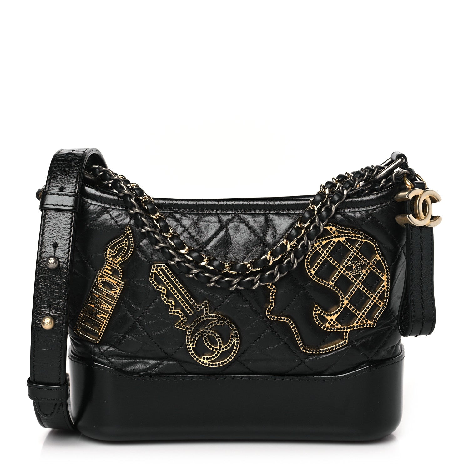 Chanel Aged Calfskin Quilted Charms Small Gabrielle Hobo Black 1 of 9