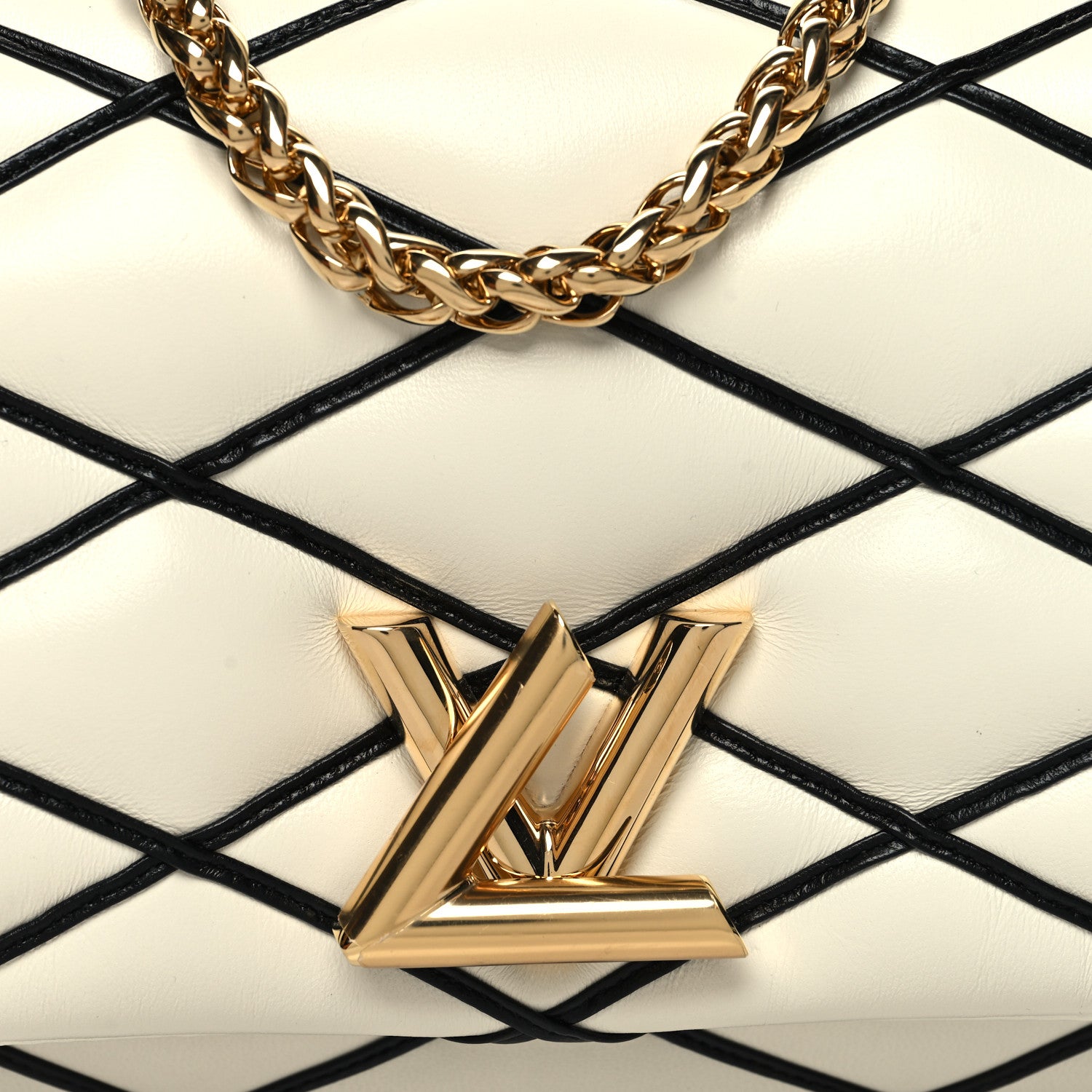 Louis Vuitton Lambskin Malletage Top Handle GO-14 MM White Black 8 of 11