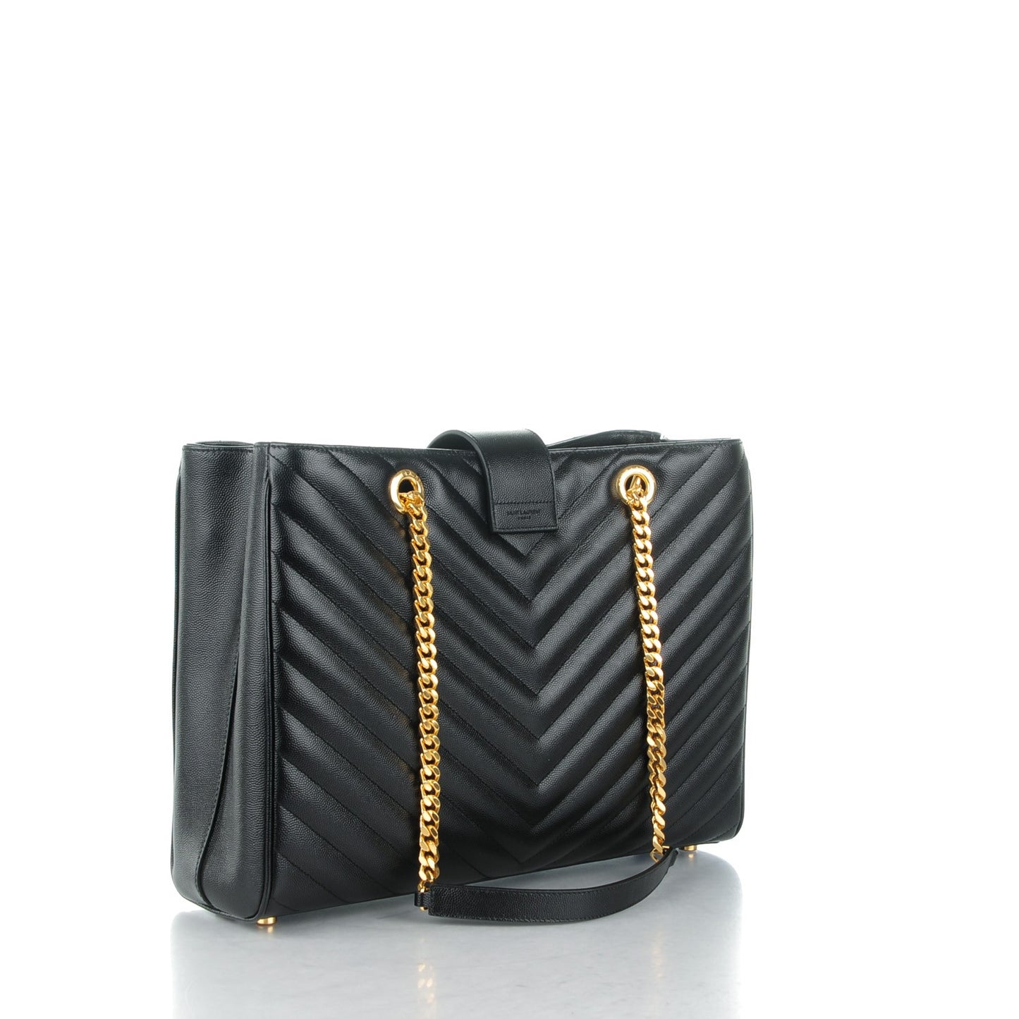 Grain De Poudre Matelasse Chevron Monogram Shopping Bag Black