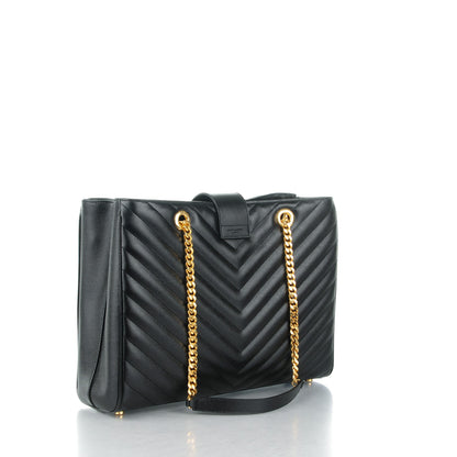 Saint Laurent Grain De Poudre Matelasse Chevron Monogram Shopping Bag Black 3 of 7