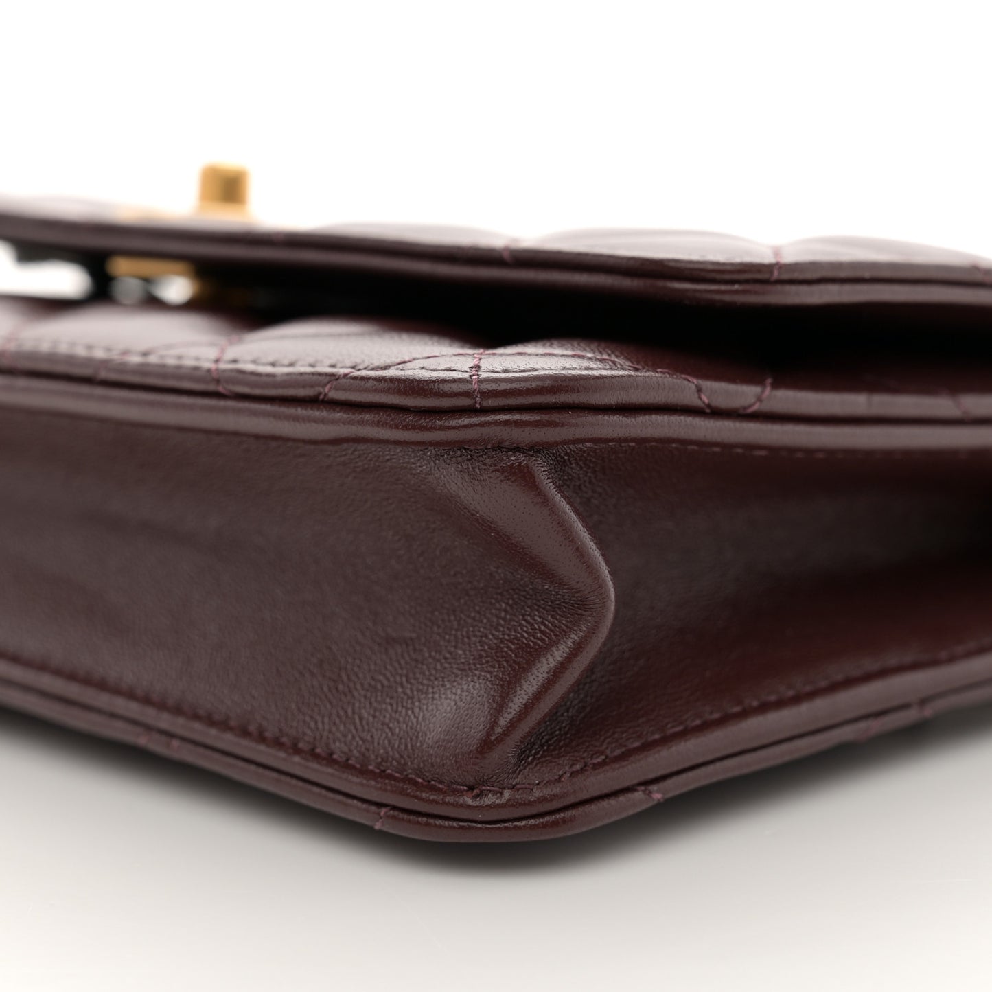 Lambskin Quilted CC Pearl Crush Wallet on Chain WOC Dark Brown