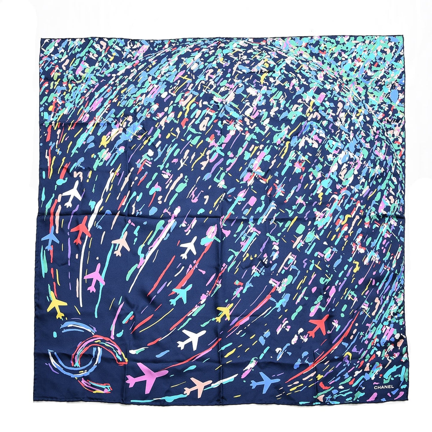 Silk CC Airlines Square Scarf Navy