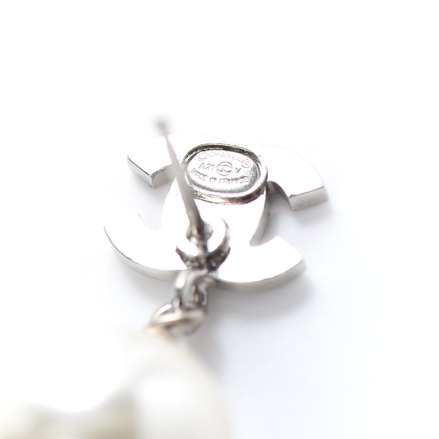 Crystal Pearl CC Drop Earrings Silver
