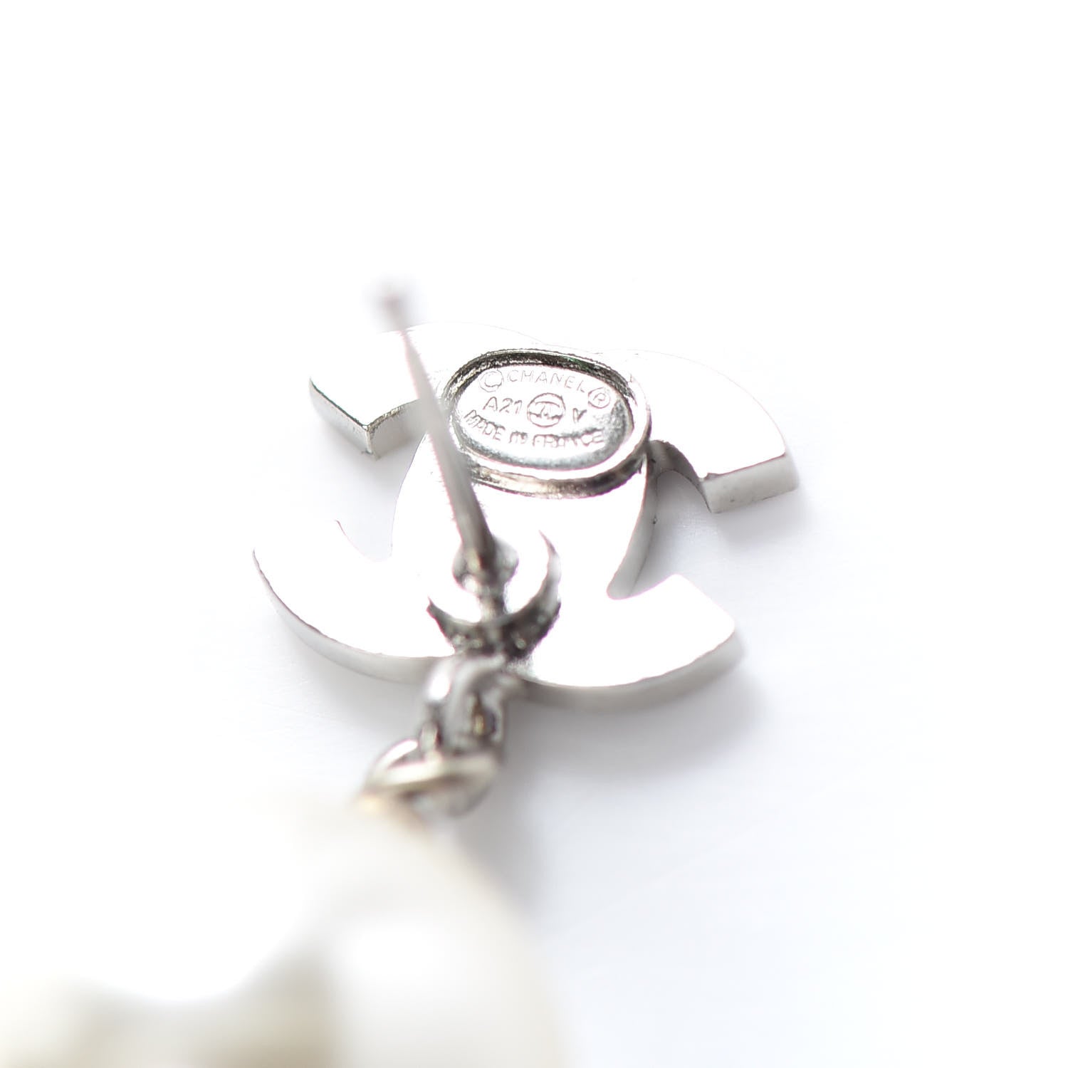 Chanel Crystal Pearl CC Drop Earrings Silver 4 of 4