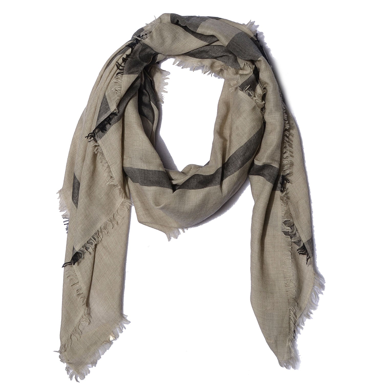 Burberry Modal Wool Chambray Overdyed Check Square Scarf Pale Stone 1 of 7