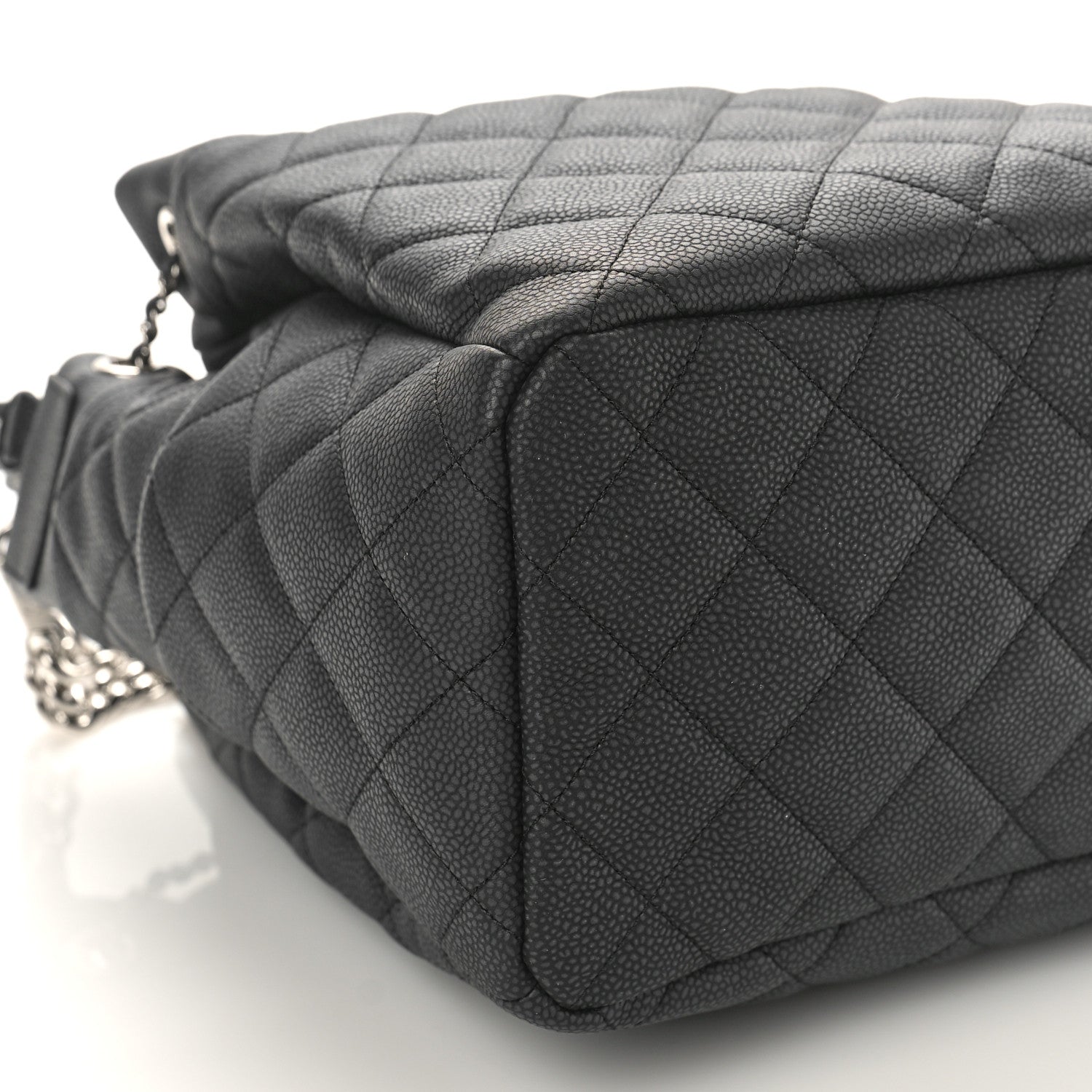 Chanel Caviar Flat Quilted CC Chain Bucket Drawstring Bag Black 8 of 9
