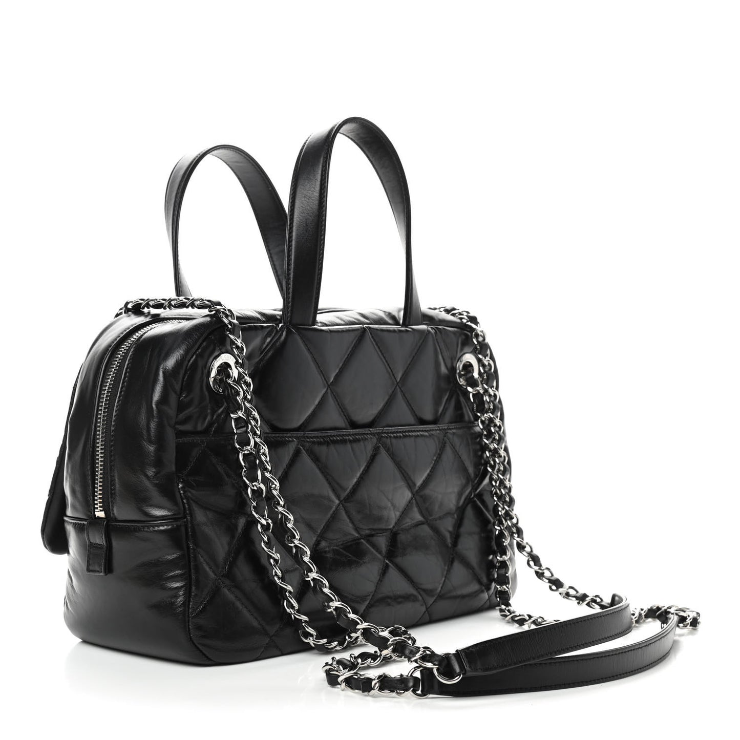 Aged Calfskin Quilted Small Express Bowling Bag Black