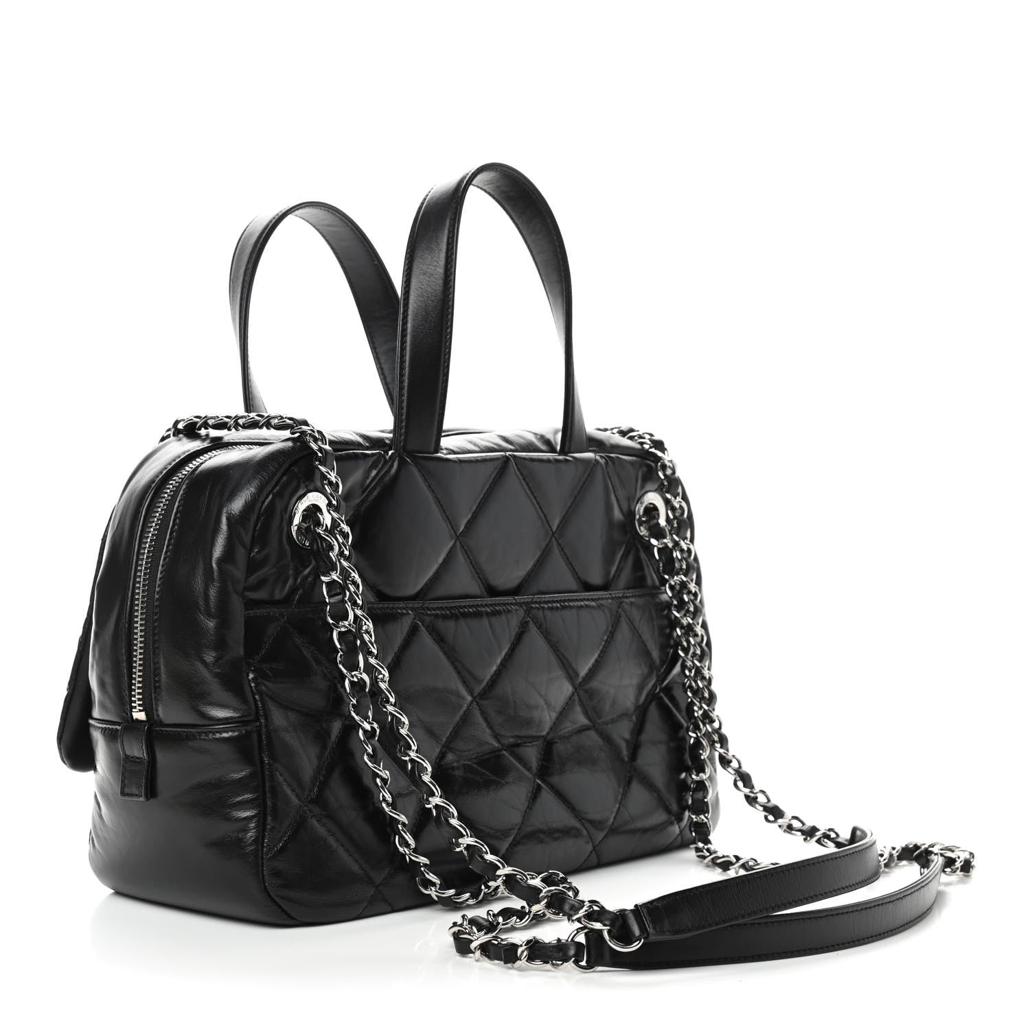 Chanel Aged Calfskin Quilted Small Express Bowling Bag Black 2 of 8