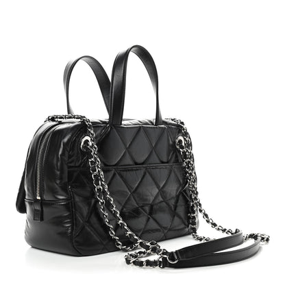 Chanel Aged Calfskin Quilted Small Express Bowling Bag Black 2 of 8