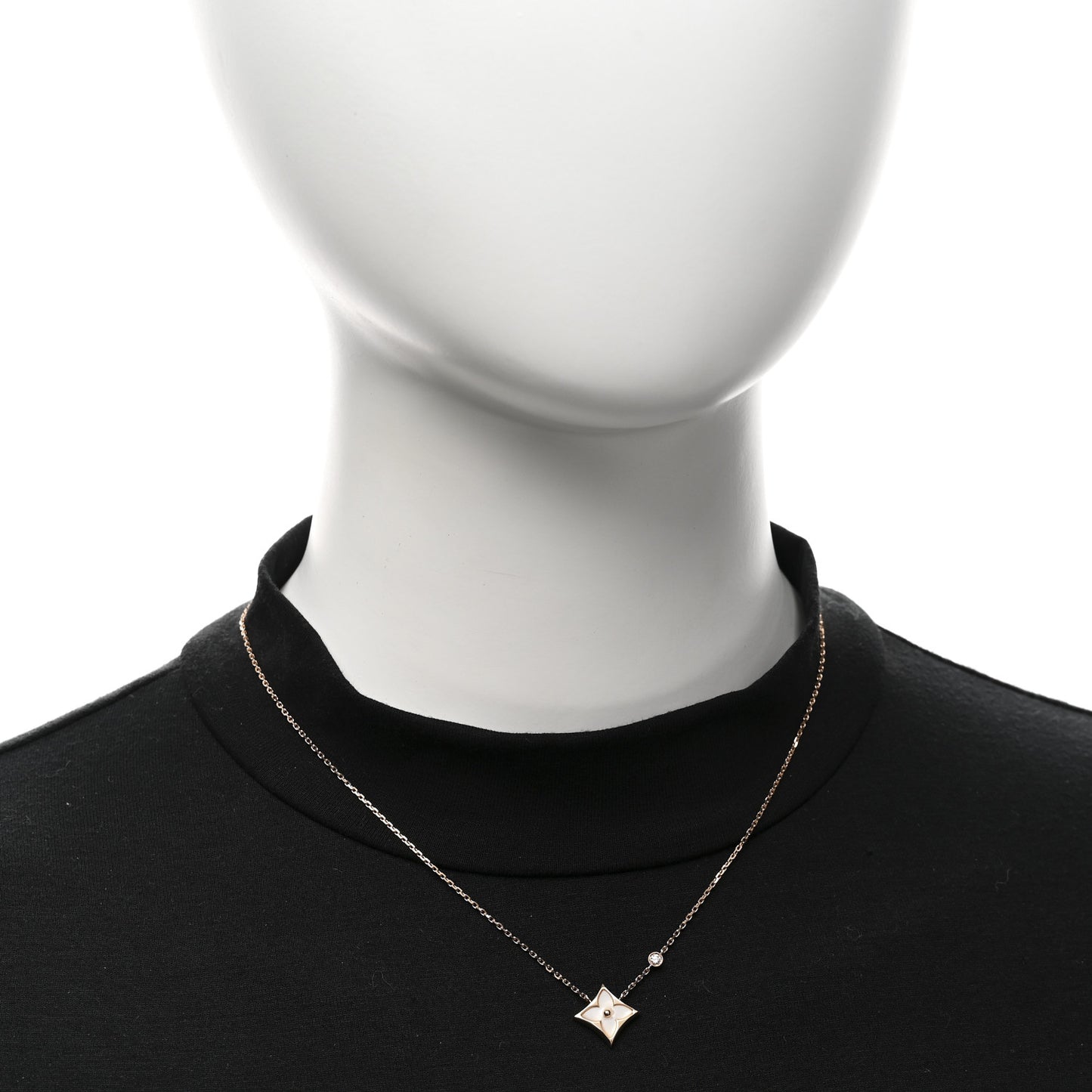 18K Pink Gold Diamond Mother of Pearl Color Blossom BB Star Pendant Necklace