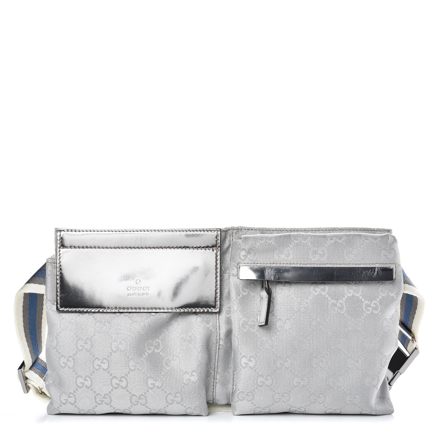 Gucci GG Monogram Web Double Pocket Belt Bag Silver 1 of 10