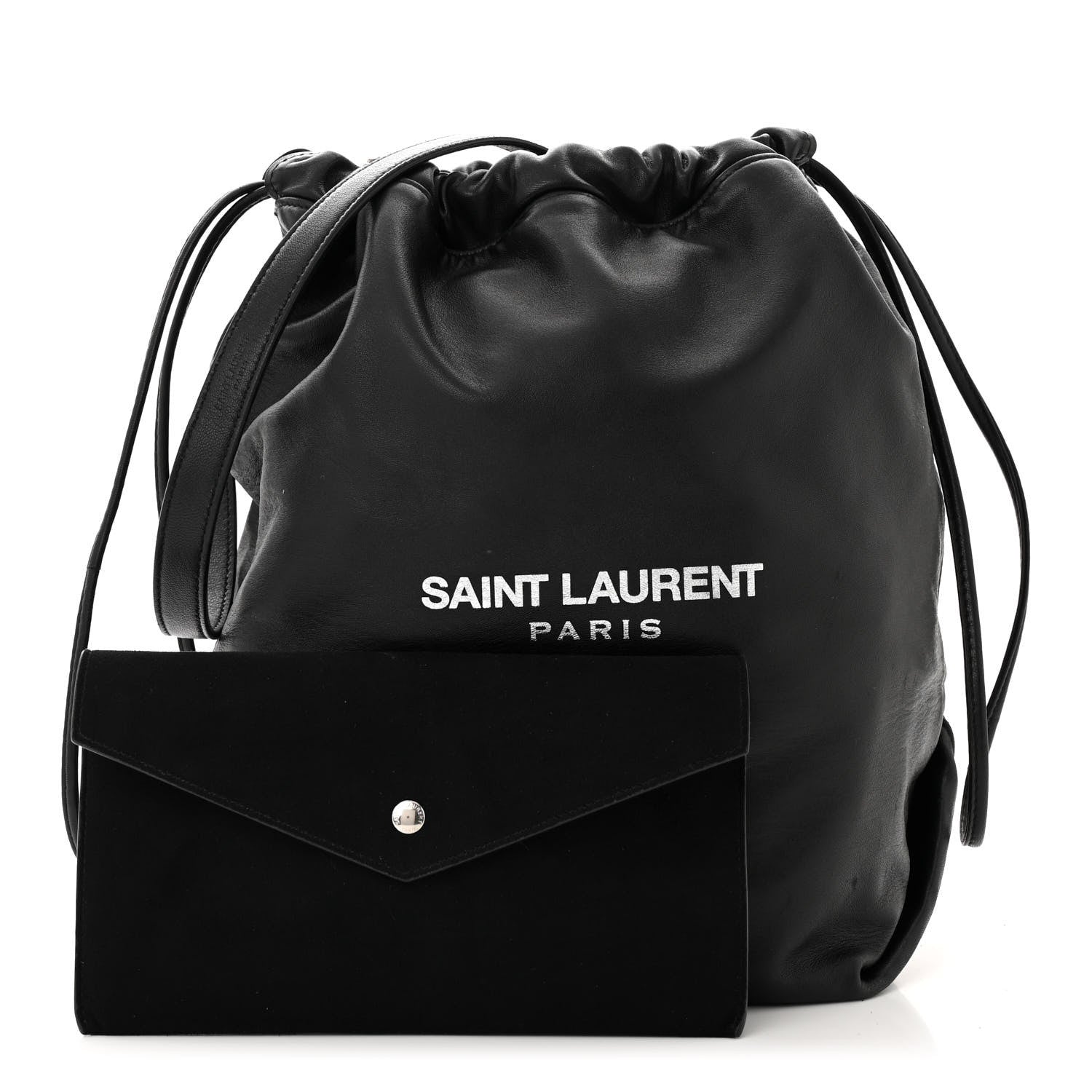 Saint Laurent Lambskin Teddy Drawstring Bag Black 2 of 9