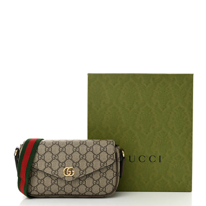 Gucci GG Supreme Monogram Textured Dollar Calfskin Web Mini Ophidia Envelope Shoulder Bag Beige Ebony 11 of 11