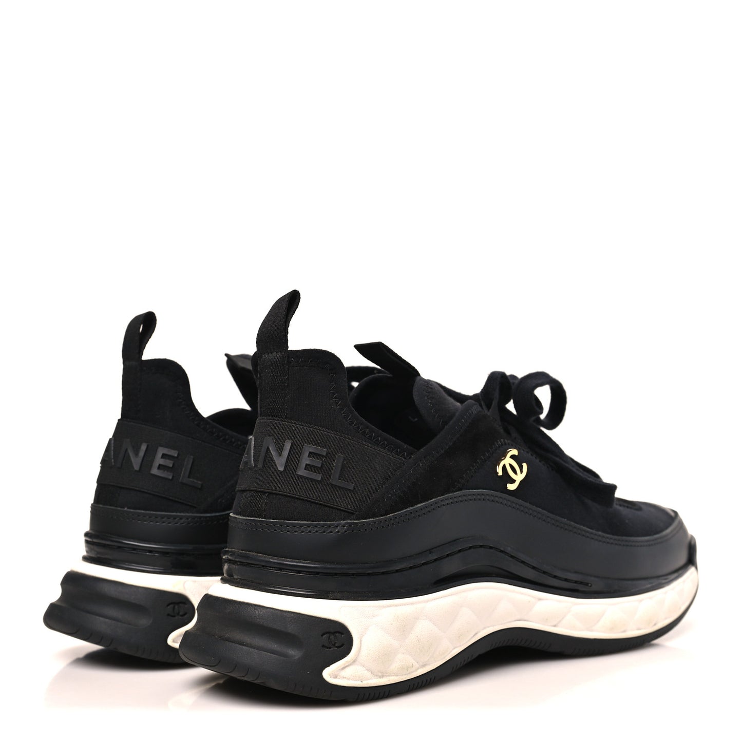 Velvet Calfskin Mixed Fibers CC Sneakers 40 Black