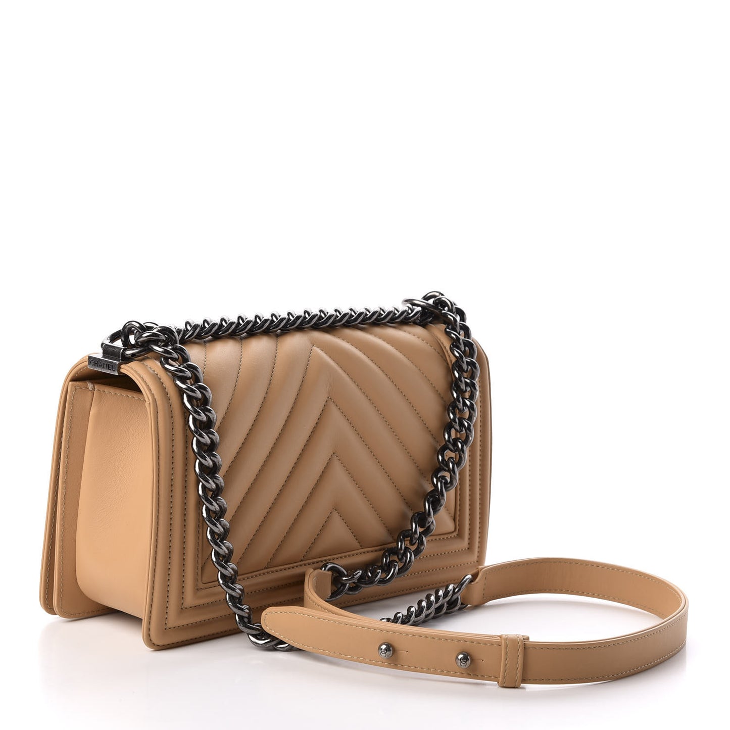 Lambskin Chevron Quilted Medium Boy Flap Beige