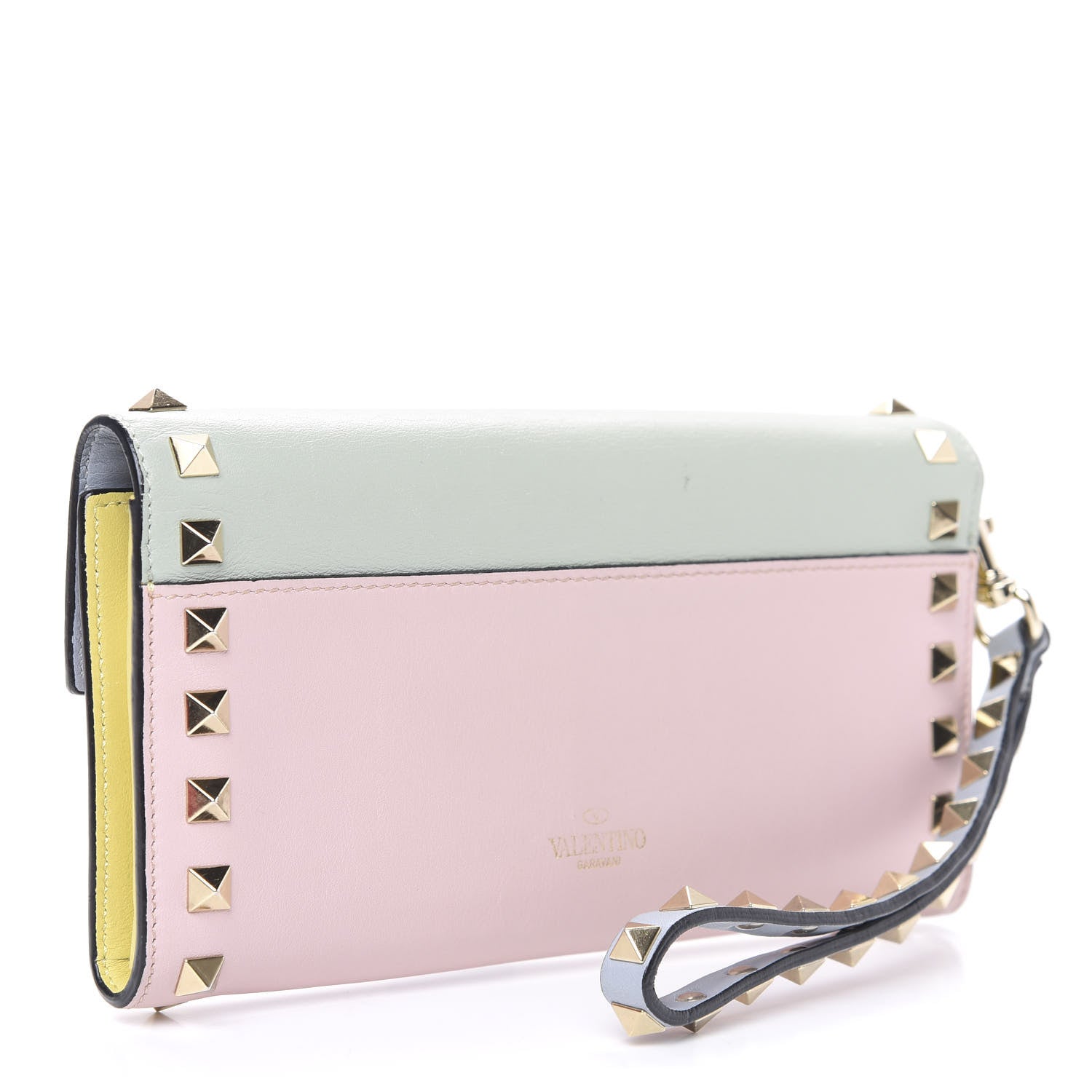 Valentino Garavani Calfskin Watercolor Rockstud Wristlet Wallet Rose Green Yellow Sky 2 of 11