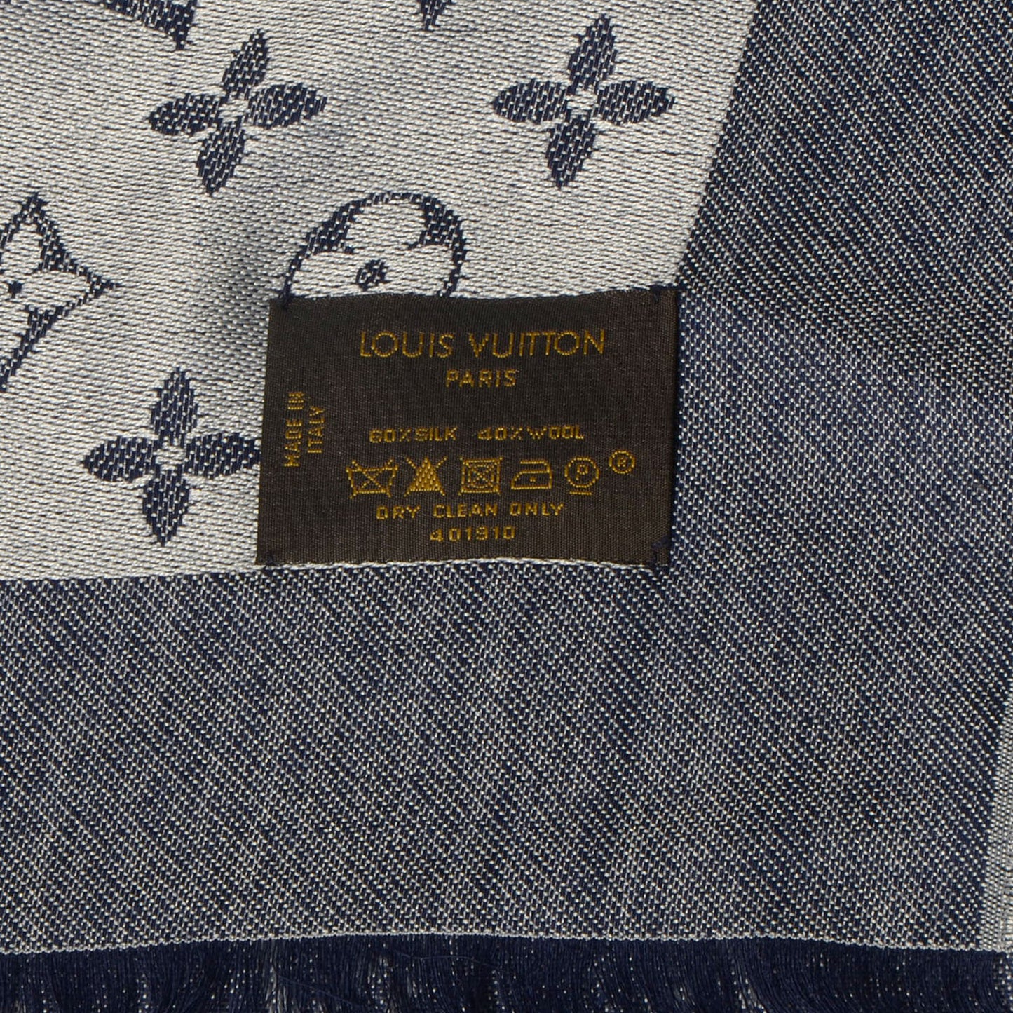 Silk Wool Monogram Denim Shawl Blue