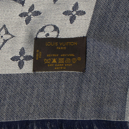 Louis Vuitton Silk Wool Monogram Denim Shawl Blue 5 of 5