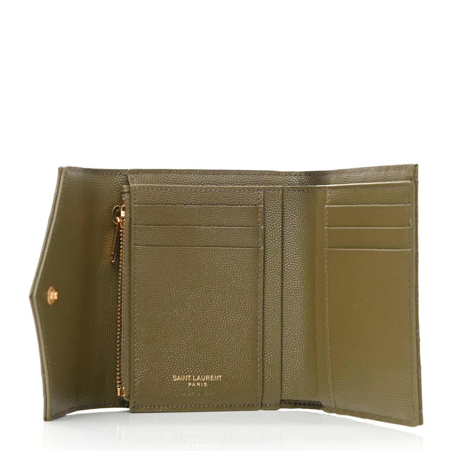 Grain De Poudre Mixed Matelasse Triquilt Monogram Compact Tri Fold Wallet Vert Kaki