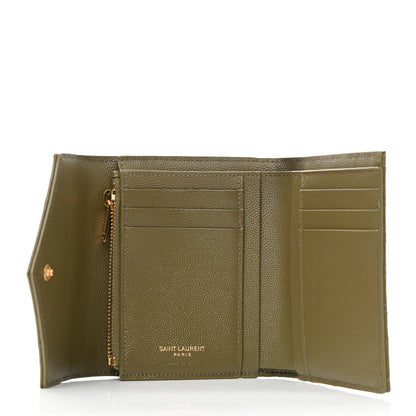 Saint Laurent Grain De Poudre Mixed Matelasse Triquilt Monogram Compact Tri Fold Wallet Vert Kaki 5 of 6