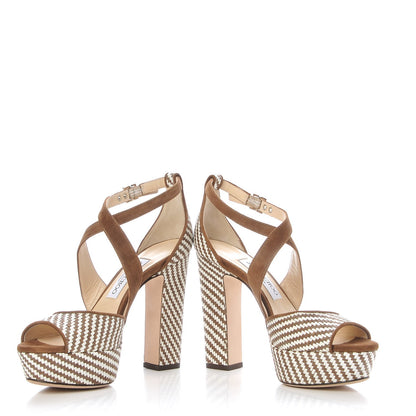 Jimmy Choo Woven Raffia April 120 Sandals 37 Cacao 5 of 10