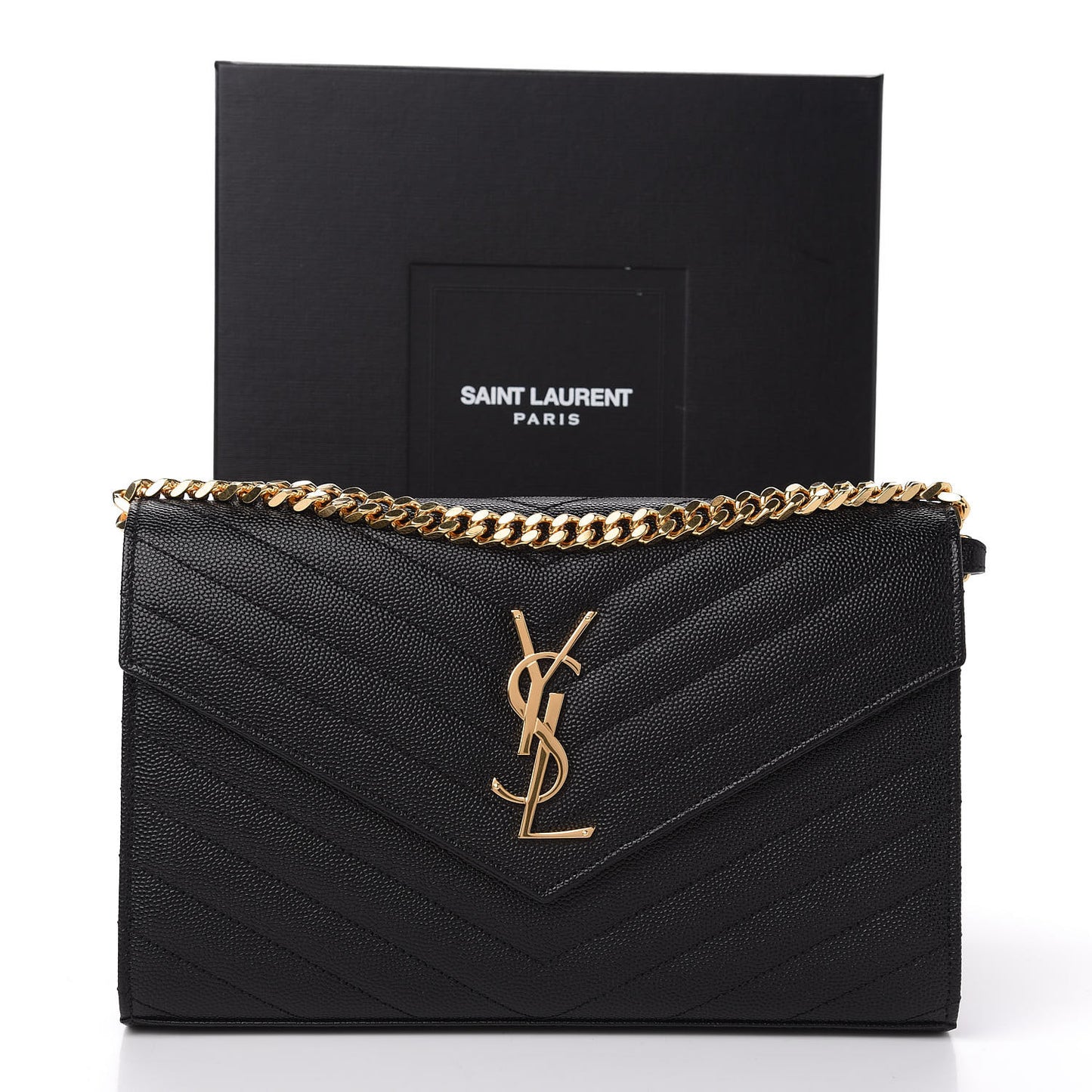 Grain De Poudre Matelasse Chevron Monogram Chain Wallet Black