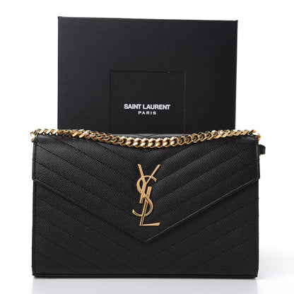 Saint Laurent Grain De Poudre Matelasse Chevron Monogram Chain Wallet Black 10 of 10