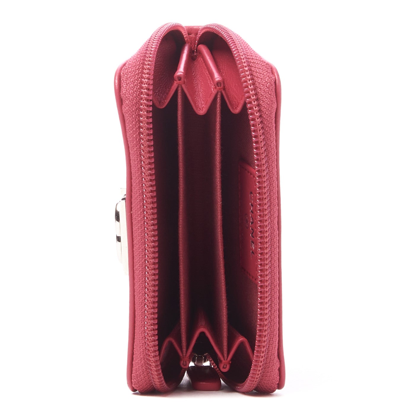 Lambskin Quilted Boy Zip Around Coin Purse Wallet Fuchsia