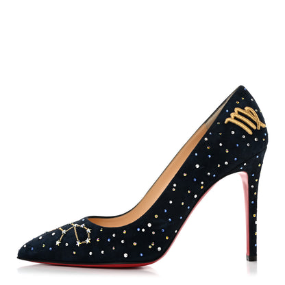 Christian Louboutin Veau Velours Pigalle Hor Zodiaque Virgo 100 Pumps 39 Marine Gold 1 of 8