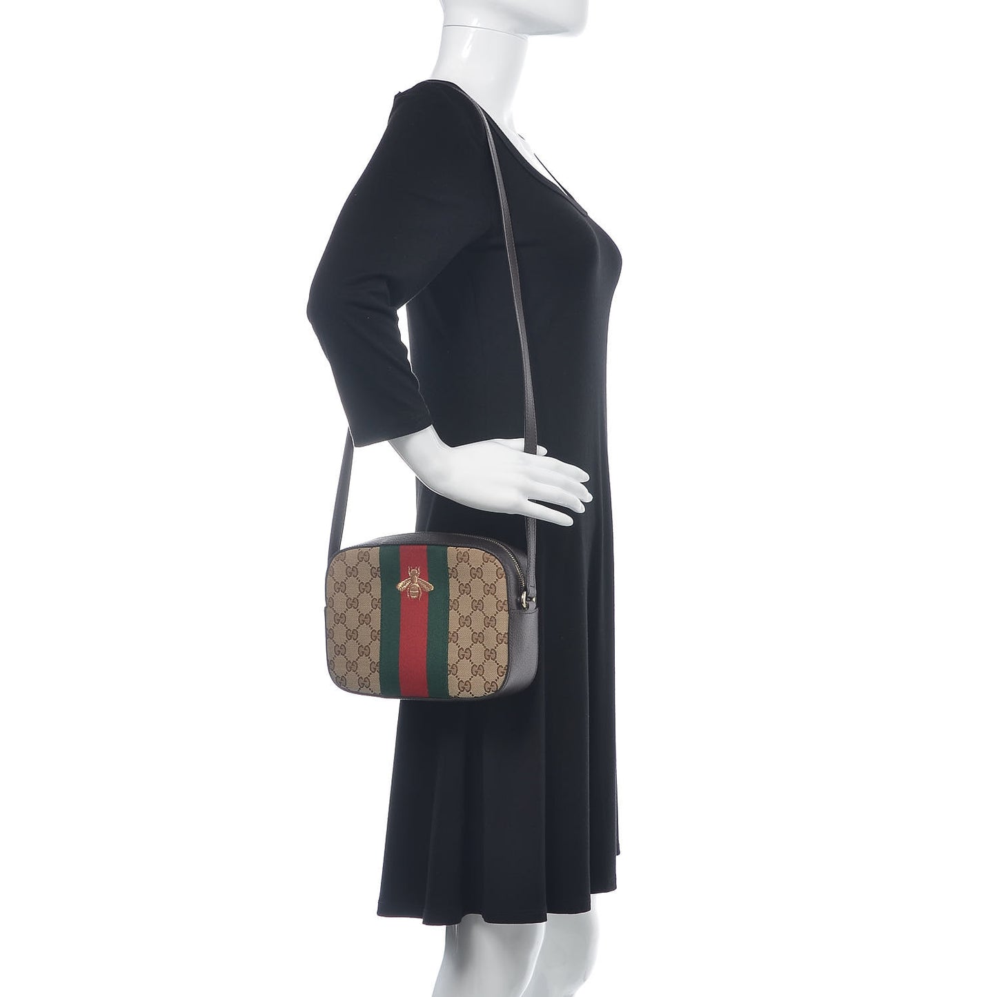 GG Supreme Monogram Web Small Webby Bee Shoulder Bag Dark Brown
