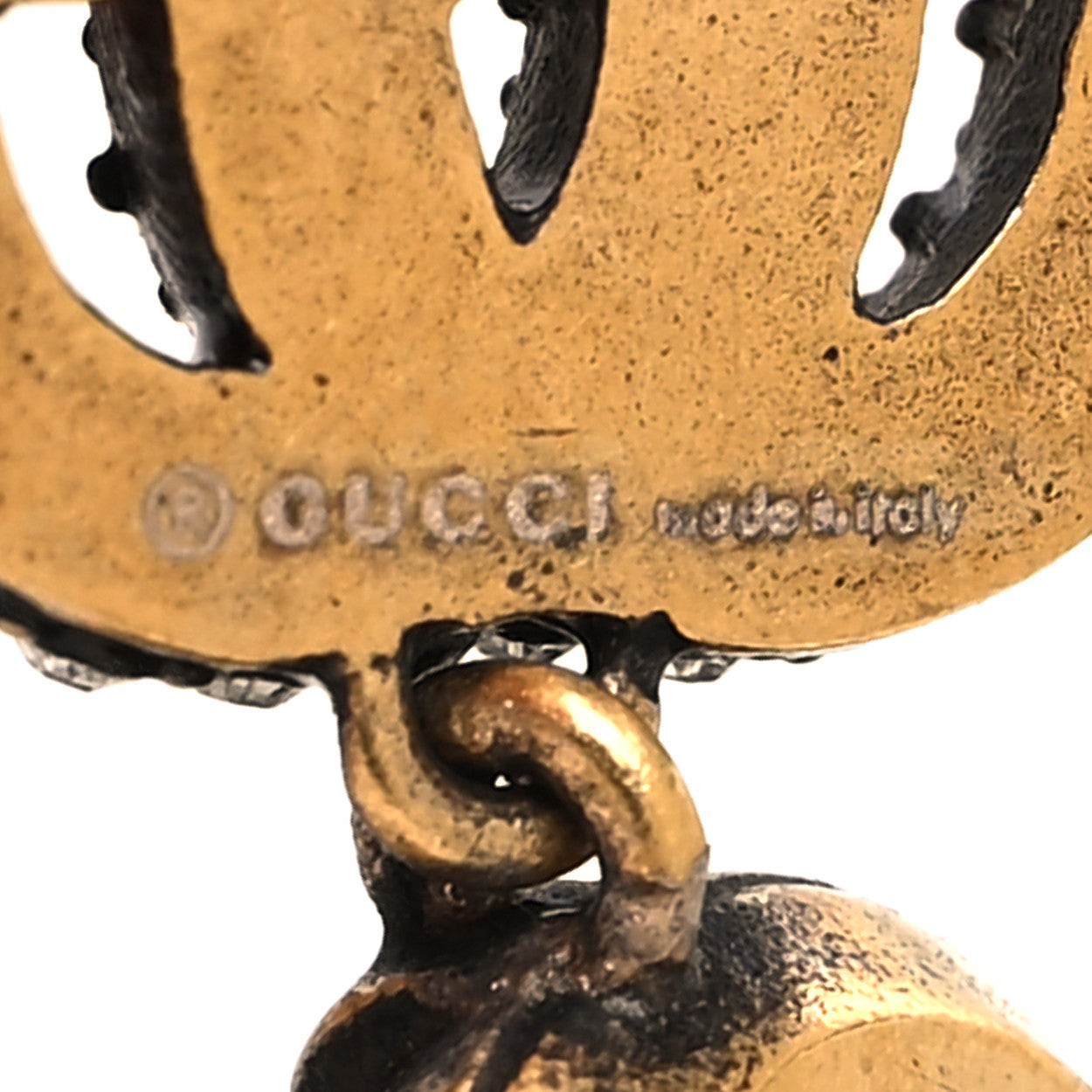 Crystal Double G Earrings Black Aged Gold