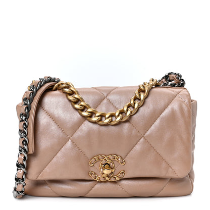 Chanel Shiny Lambskin Quilted Medium Chanel 19 Flap Beige 1 of 10