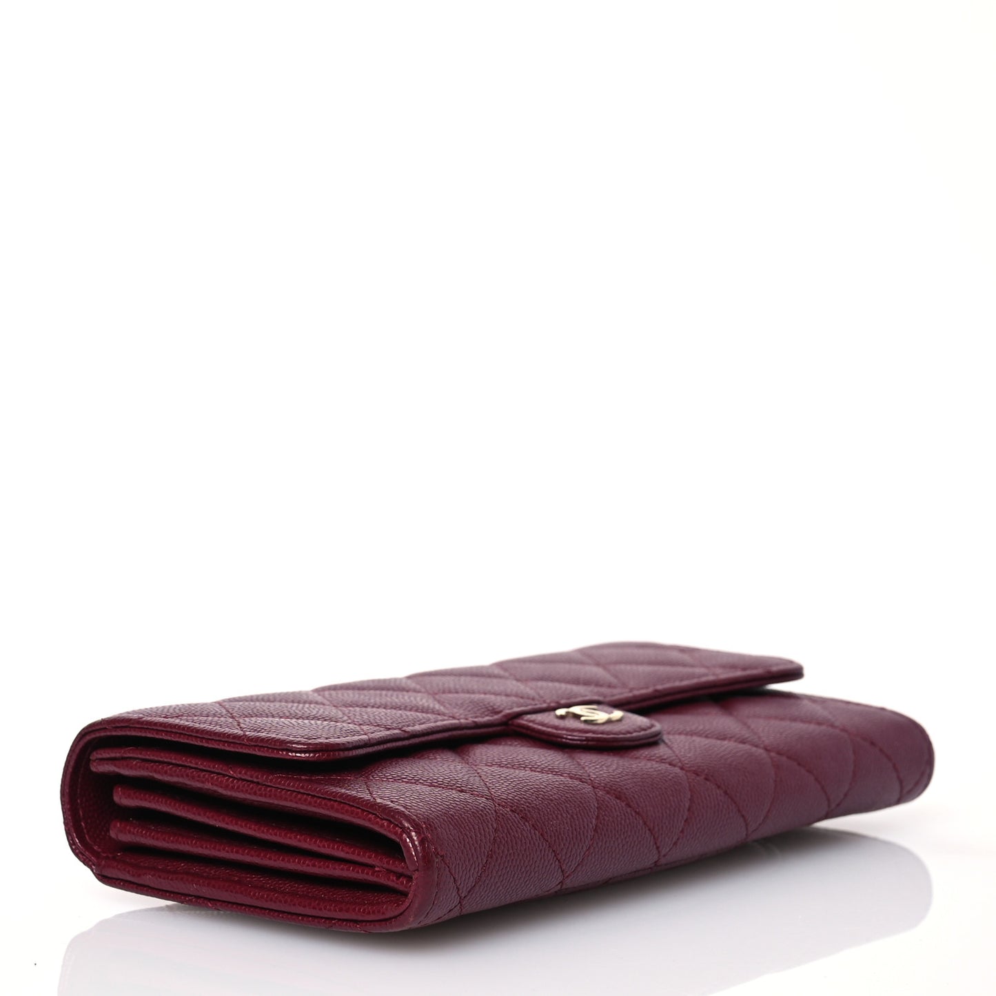 Caviar Quilted Large Gusset Flap Wallet Burgundy