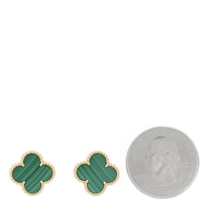 Van Cleef & Arpels 18K Yellow Gold Malachite Vintage Alhambra Earrings 3 of 10
