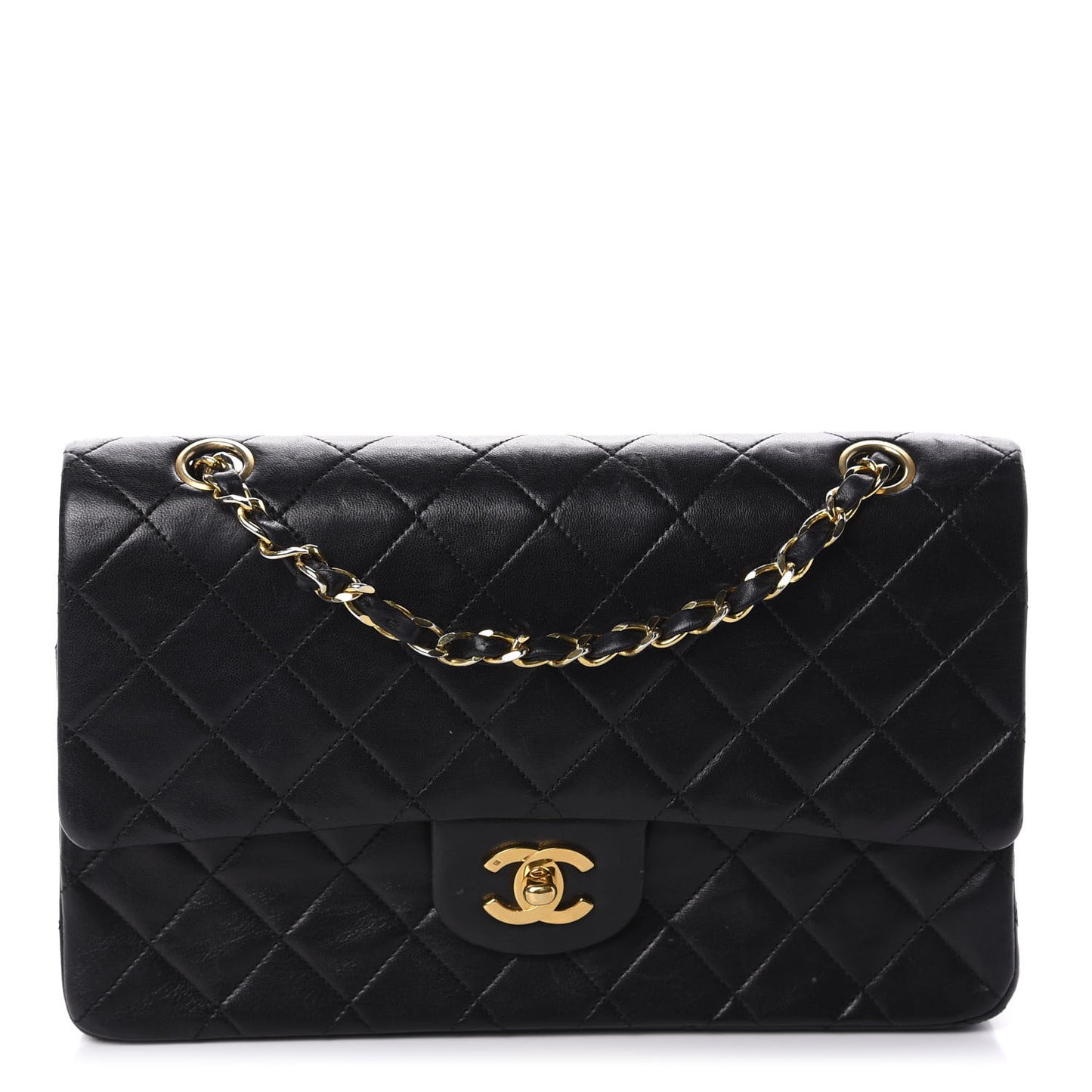 Lambskin Quilted Medium Double Flap Black