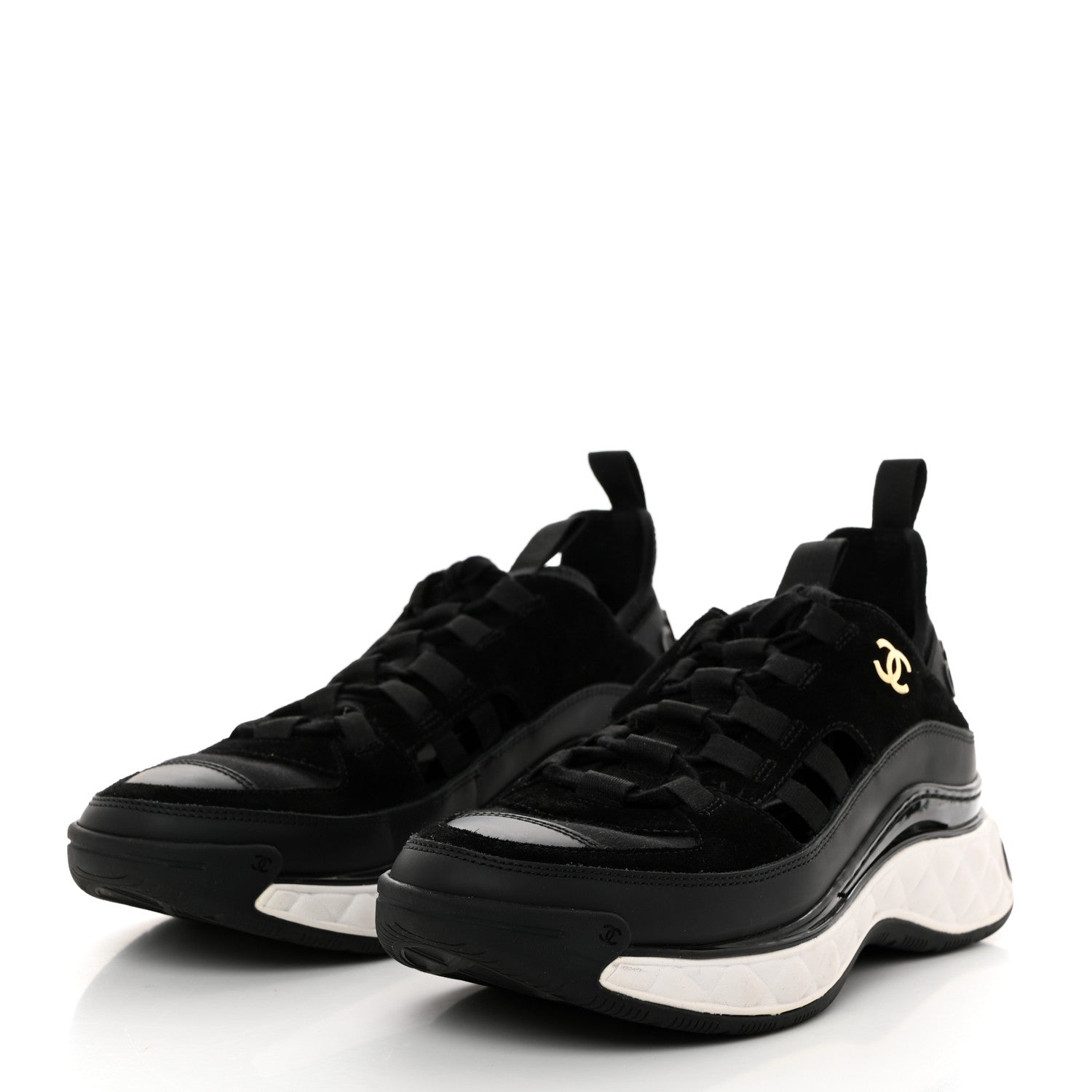 Chanel Velvet Calfskin Mixed Fibers CC Sneakers 37.5 Black 3 of 8