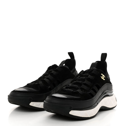 Chanel Velvet Calfskin Mixed Fibers CC Sneakers 37.5 Black 3 of 8