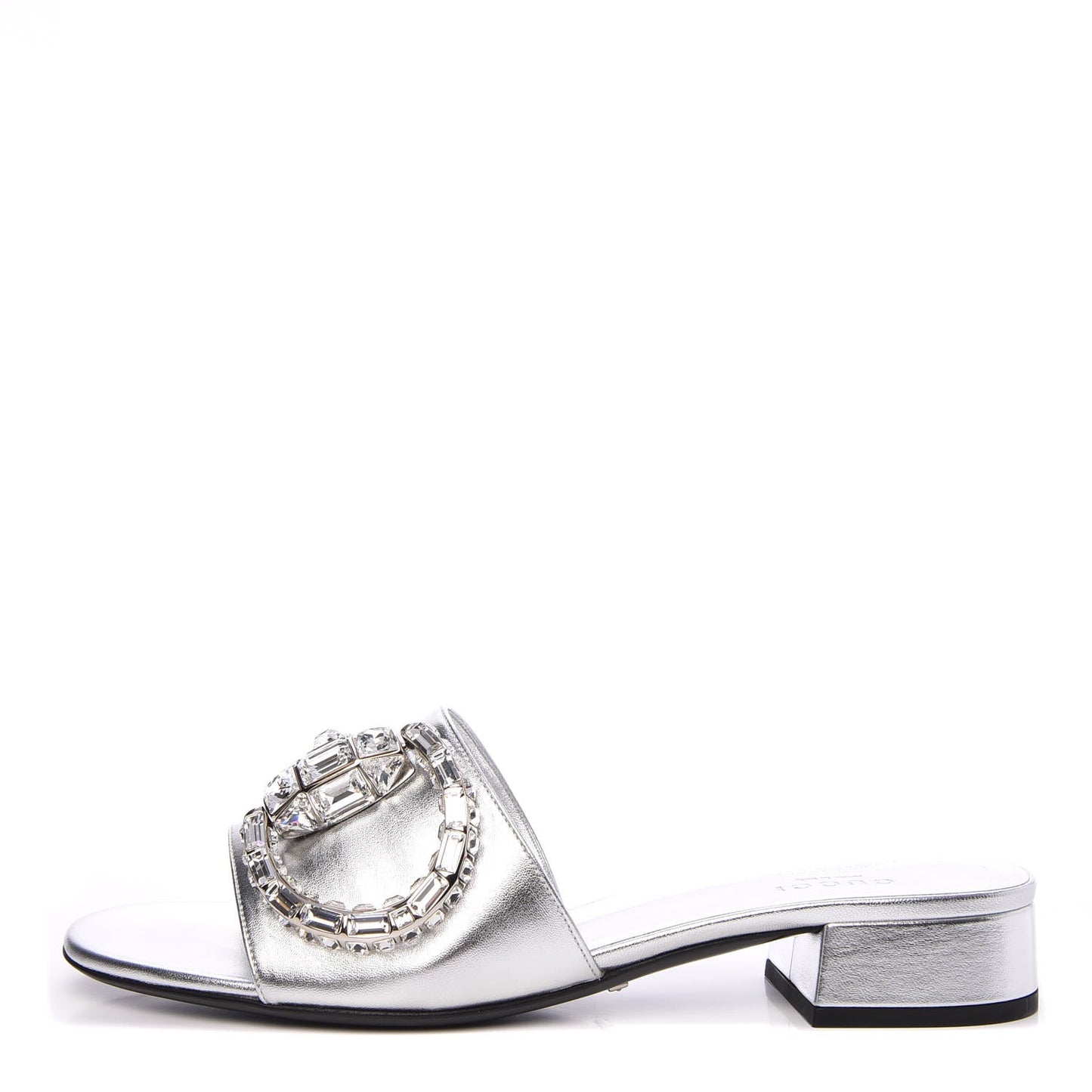 Metallic Nappa Crystal Maxine Horsebit Slide Sandals 38.5 Silver