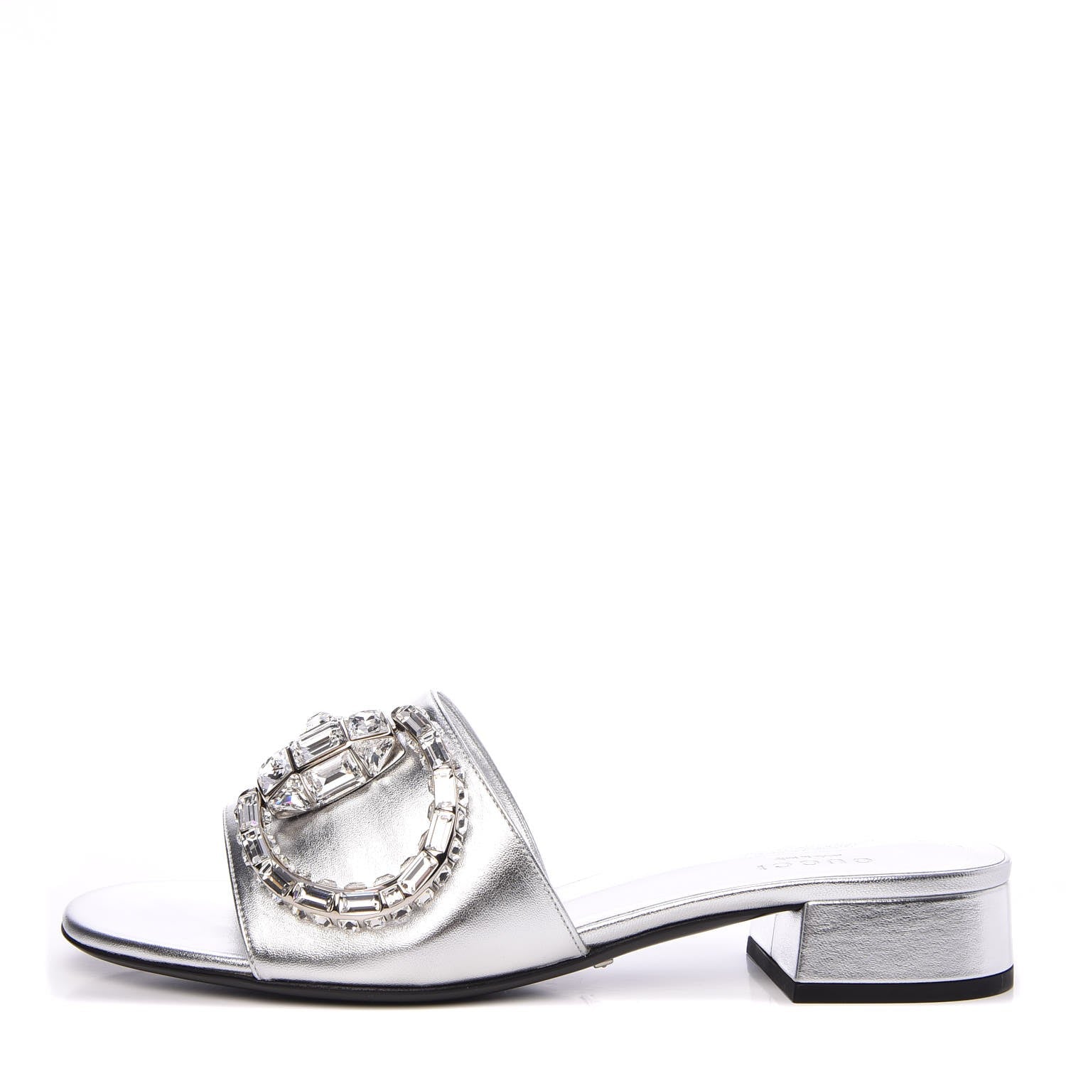 Gucci Metallic Nappa Crystal Maxine Horsebit Slide Sandals 38.5 Silver 1 of 9