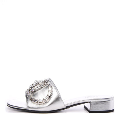 Gucci Metallic Nappa Crystal Maxine Horsebit Slide Sandals 38.5 Silver 1 of 9