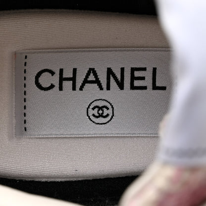 Chanel Tweed Suede Calfskin Womens CC Sneakers 39.5 Pink Ecru 7 of 9