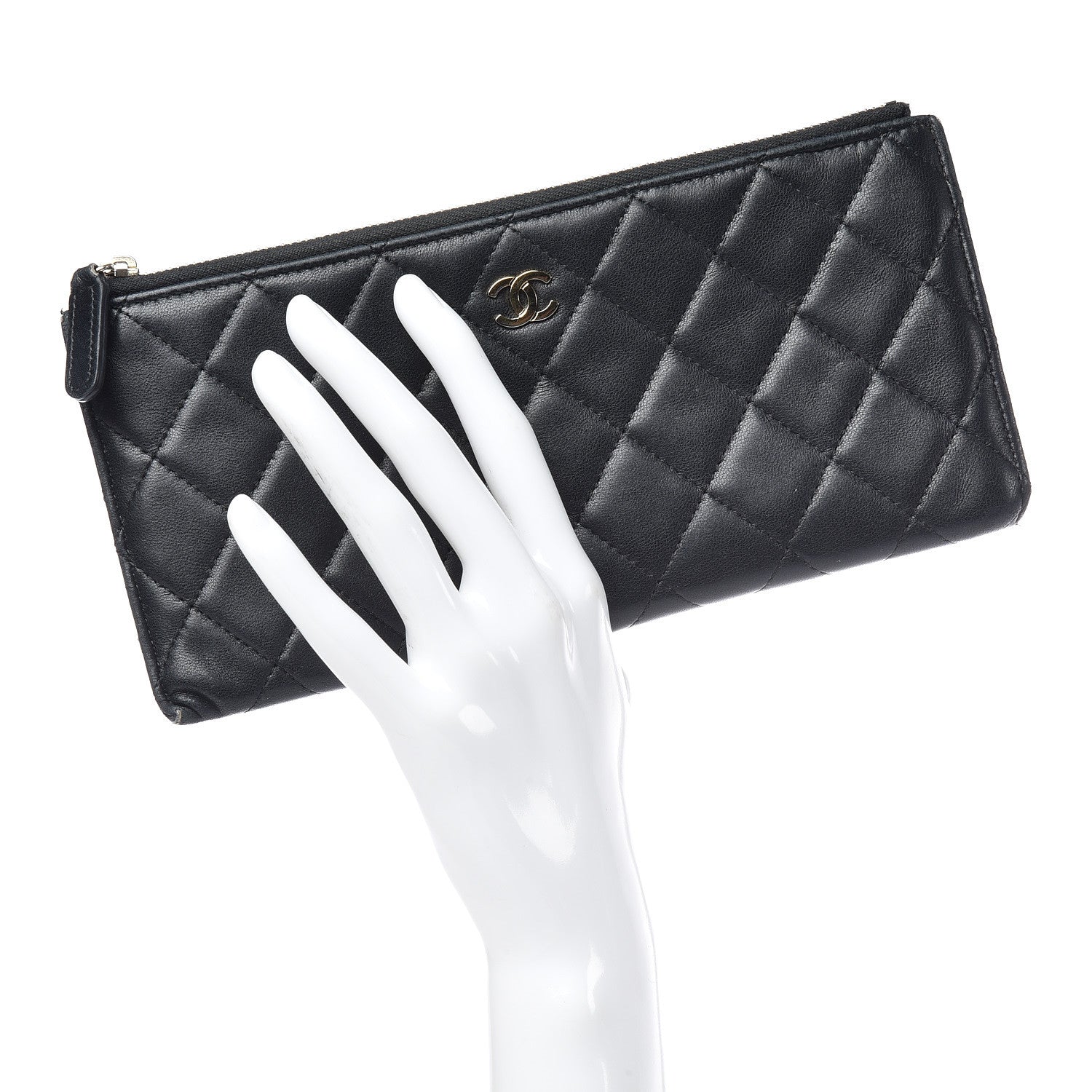 Chanel Lambskin Quilted Zip Pouch Black 2 of 13