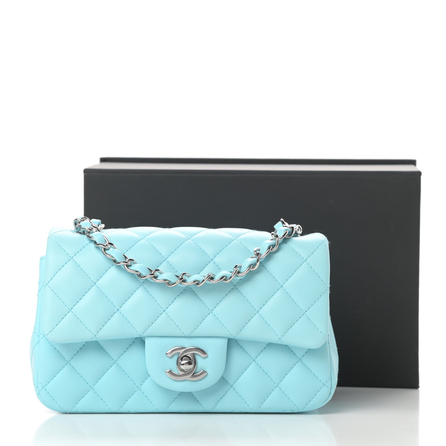 Chanel Lambskin Quilted Mini Rectangular Flap Neon Blue 12 of 12