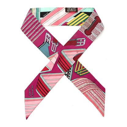 Hermes Silk Sangles En Zigzag Twilly Fuchsia Vert Jaune 1 of 4