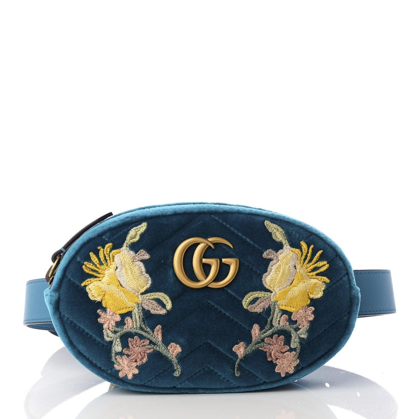 Velvet Matelasse Embroidered GG Marmont Belt Bag 75 30 Pavone Cyan