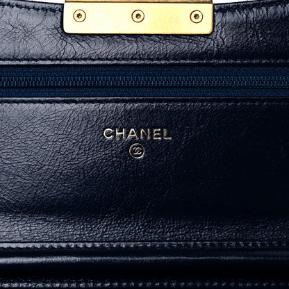 Chanel Aged Glazed Calfskin Stitched Golden Class CC Wallet on Chain WOC Blue 6 of 15