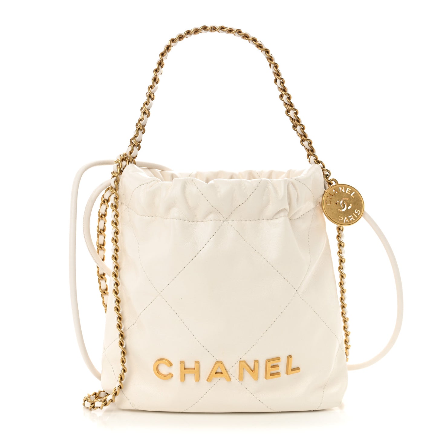 Shiny Calfskin Quilted Mini Chanel 22 White