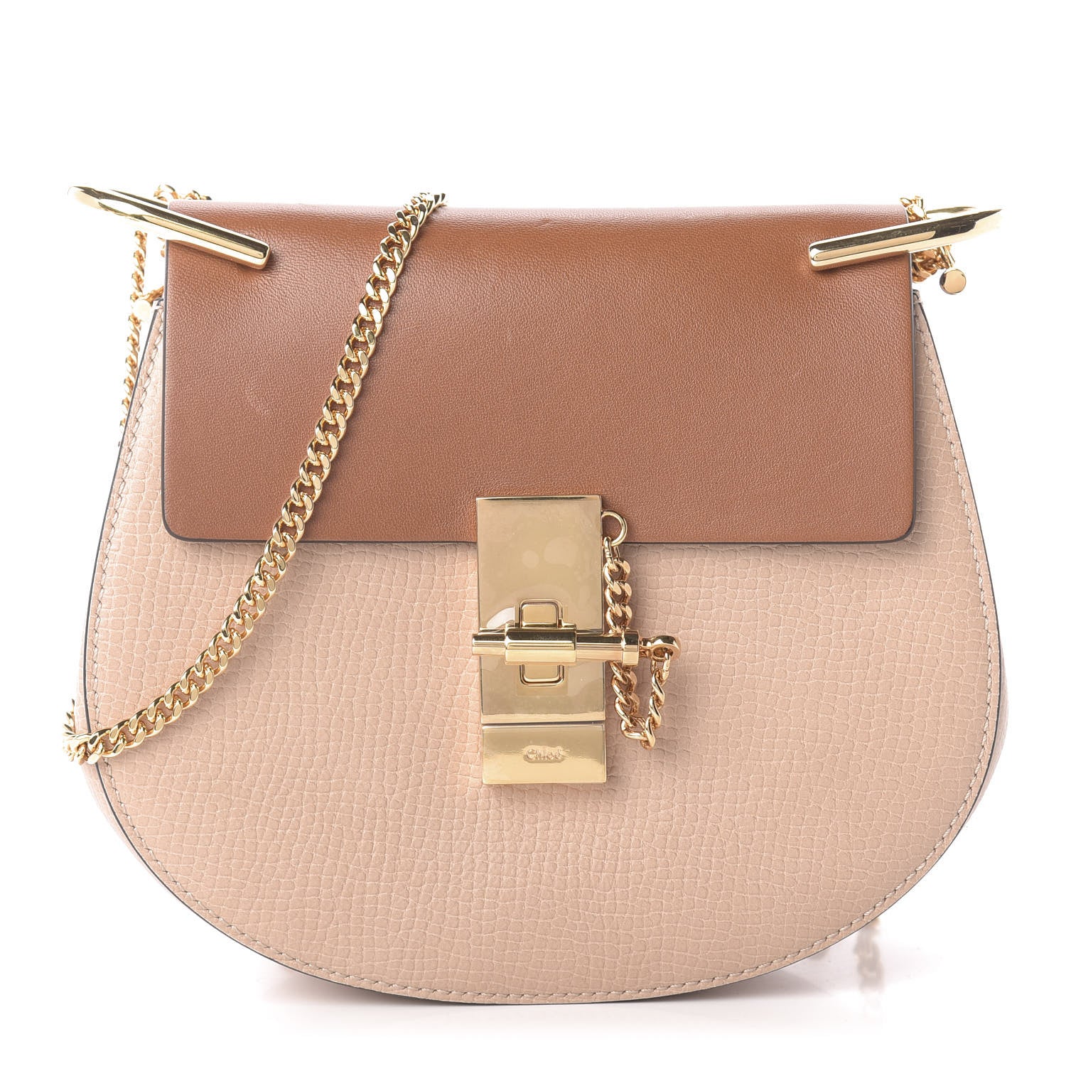 Chloe Grained Calfskin Lambskin Mini Bi-Color Drew Shoulder Bag Powder Beige Caramel 1 of 10