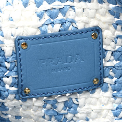 Prada Yarn Raffia Effect Crochet Embroidered Logo Tote Messenger Bag Celeste 6 of 9