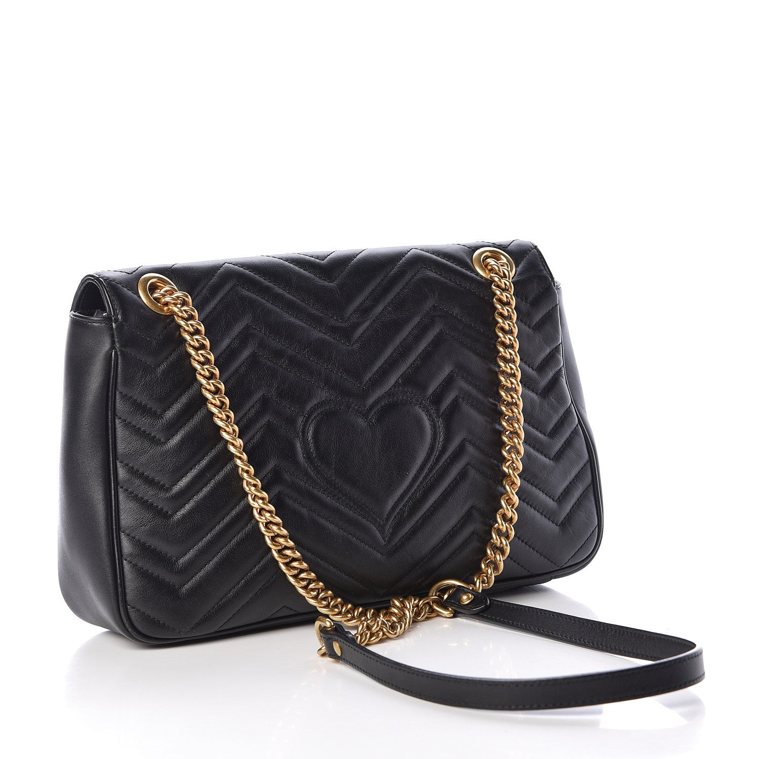 Gucci Calfskin Matelasse Medium GG Marmont Shoulder Bag Black 3 of 11
